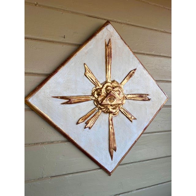 Baroque Italian Baroque Style Wood Gesso Giltwood Sunburst Panel With Carved Eye of Providence For Sale - Image 3 of 10
