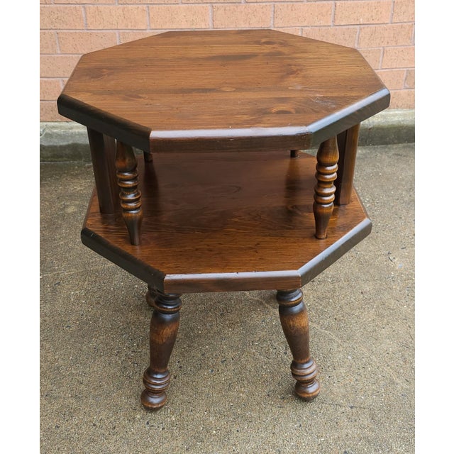 Mid-Century Modern Mid Century Antiqued Pine Two-Tier Octogonal Side Table For Sale - Image 3 of 8
