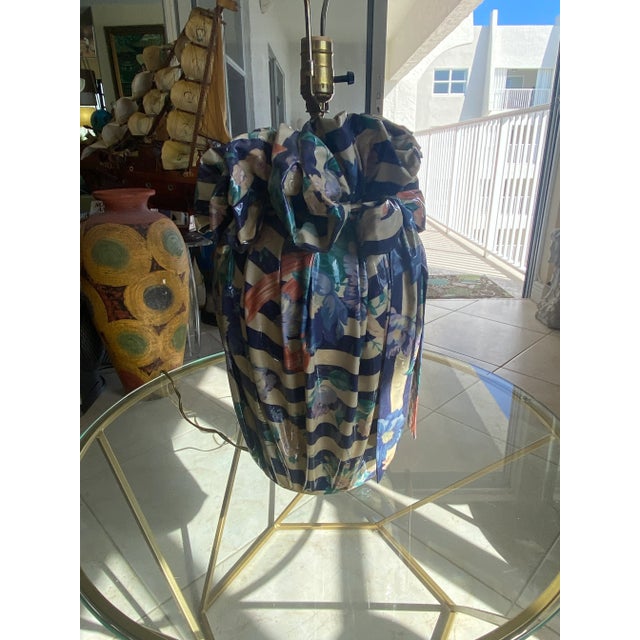 Modern 1970’s Ruffled and Bowed Fabric Resin Lamp For Sale - Image 3 of 13