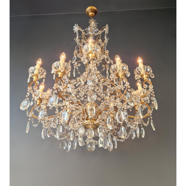 Late 19th Century Large Crystal Rustic Antique Chandelier Classic Traditional Solid Wide Glass For Sale - Image 6 of 15