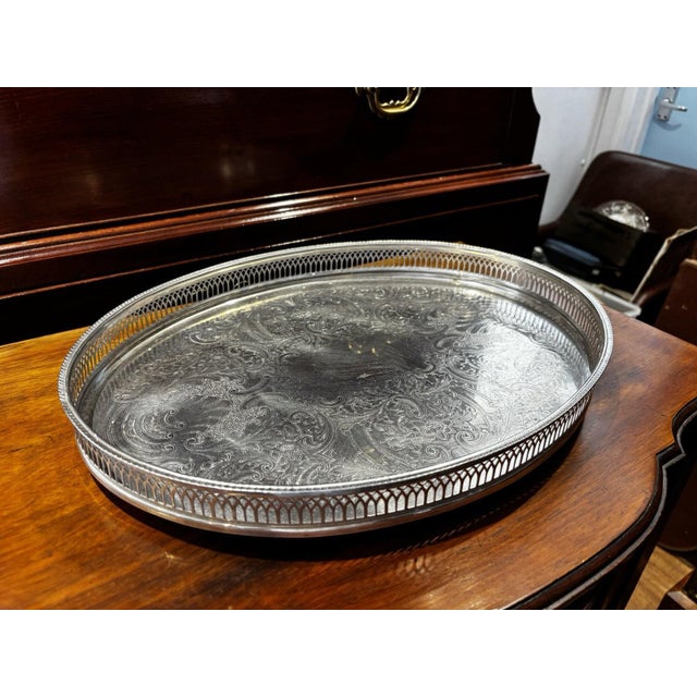 Silver Plate Gallery Tray on Bun Feet For Sale - Image 5 of 7
