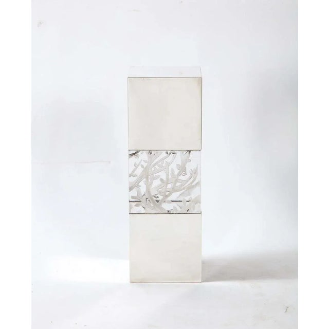 Bulgari, Bvlgari Italian silver & etched glass sculpture in original fitted leather box, 20th century The glass etched...