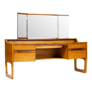 1960s Danish Modern / Mid Century Low Teak Vanity / Dressing Table — Meredew — Adjustable Mirror