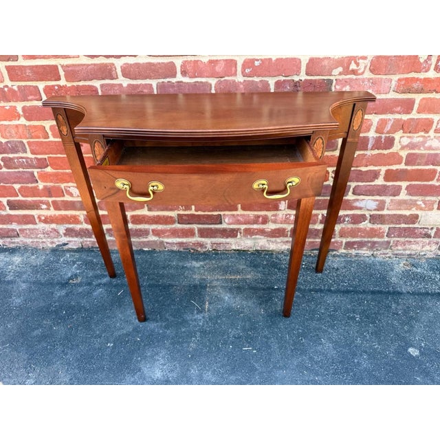 Brown Late 20th Century Hammary Federal Style Solid Mahogany Inlaid Console Table For Sale - Image 8 of 16