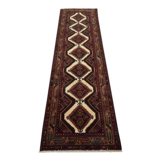 Hamedan Runner 2’9” X 9’2” Ivory Wool Vintage Tribal Hand-Knotted Rug For Sale