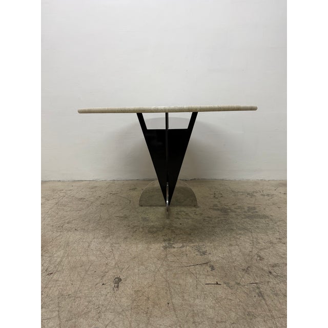 Postmodern Stanley J Friedman Arrowhead Dining Table With Custom Travertine Top for Brueton For Sale - Image 3 of 18