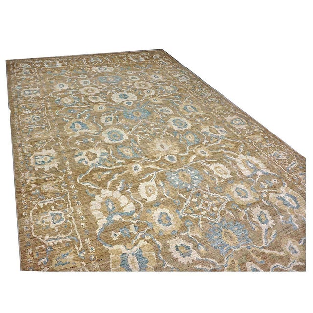 Persian Sultanabad Wool 10 x 20 Taupe, Ivory & Light Blue Handmade Gallery Area Rug #1141324 For Sale - Image 13 of 18