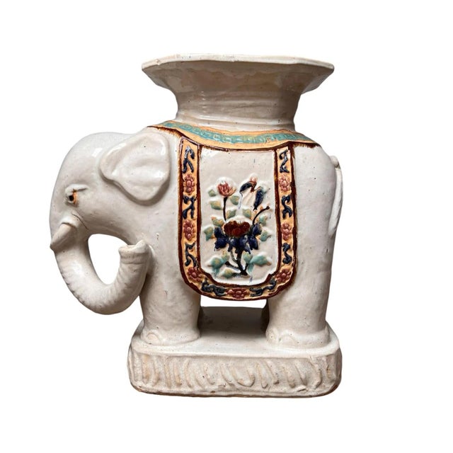 Elevate your garden's style with this Pair of Chinese Glazed Porcelain White Elephant Figurine Garden Seats. Standing at...