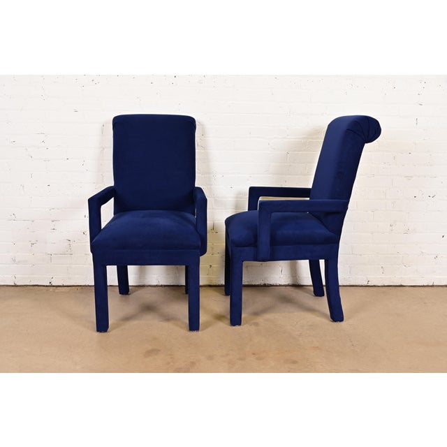 Blue Paul Evans for Directional Modern Parsons Upholstered Dining Chairs, Set of Eight For Sale - Image 8 of 10