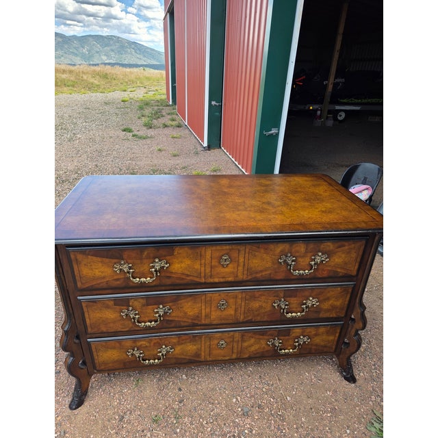Title Idea: John-Richard "European Crossroads" Clad Copper & Burl 3-Drawer CommodeDescription: Elevate your space with...