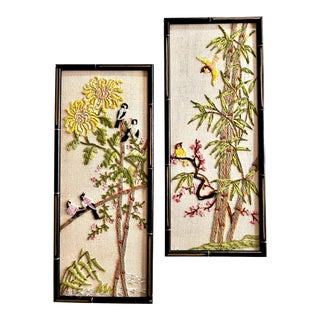 Pair of Chinoiserie Needlepoints in Faux Bamboo Frames For Sale