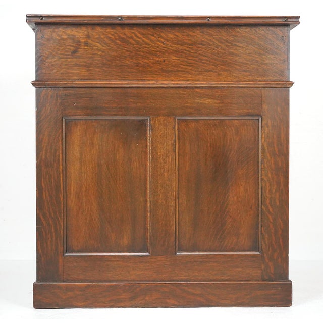 Antique Black Leather Top Oak Slanted Writing Desk For Sale - Image 16 of 16