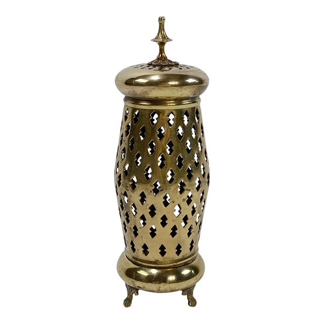 Vintage Brass Filigree Incense Burner For Sale