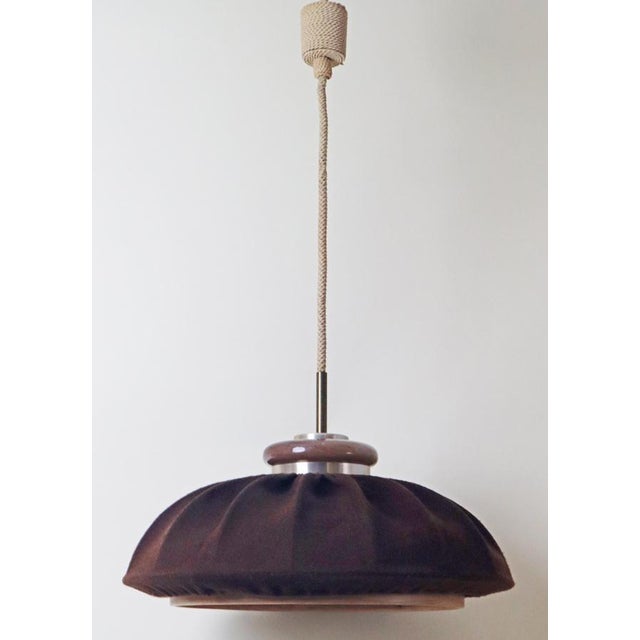 Mid-Century Modern Pendant Lamp in Brown Fabric, Wood and Glass from Doria Leuchten, Germany, 1970s For Sale - Image 15 of 18