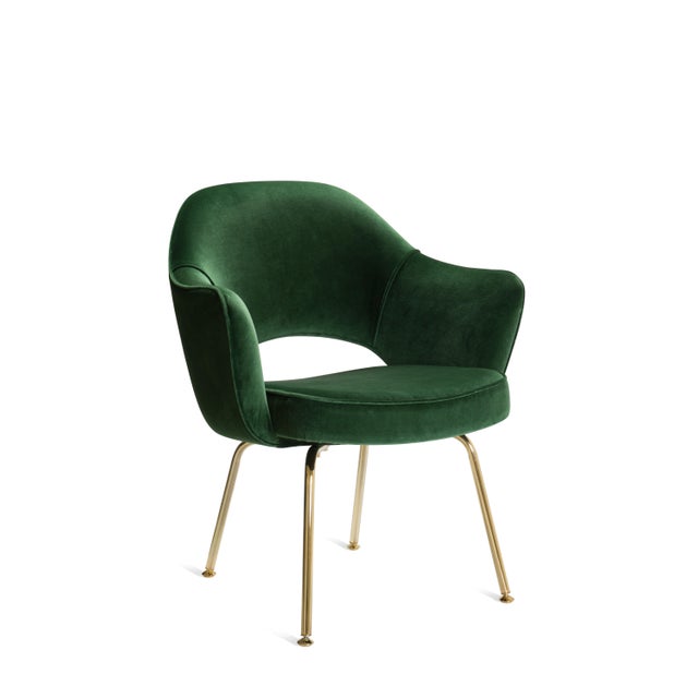 Late 20th Century Saarinen Executive Arm Chairs in Emerald Velvet, 24k Gold Edition For Sale - Image 5 of 8