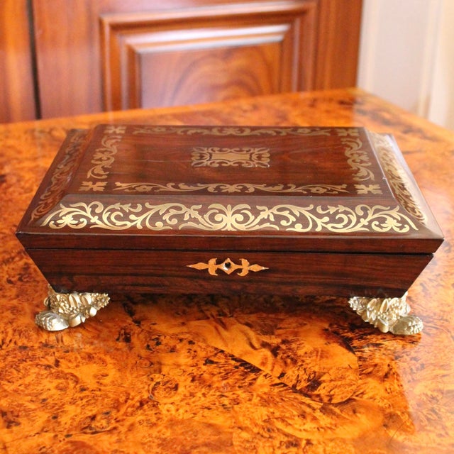 English Regency Period Brass Inlaid Rosewood Box For Sale - Image 4 of 18
