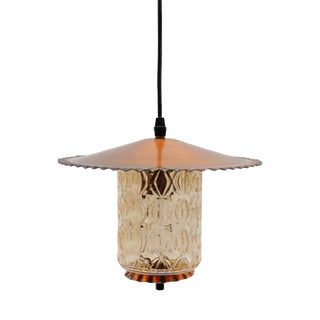 Mid-Century Modern Ceiling Lamp in Copper with Brass and Glass, 1950s For Sale