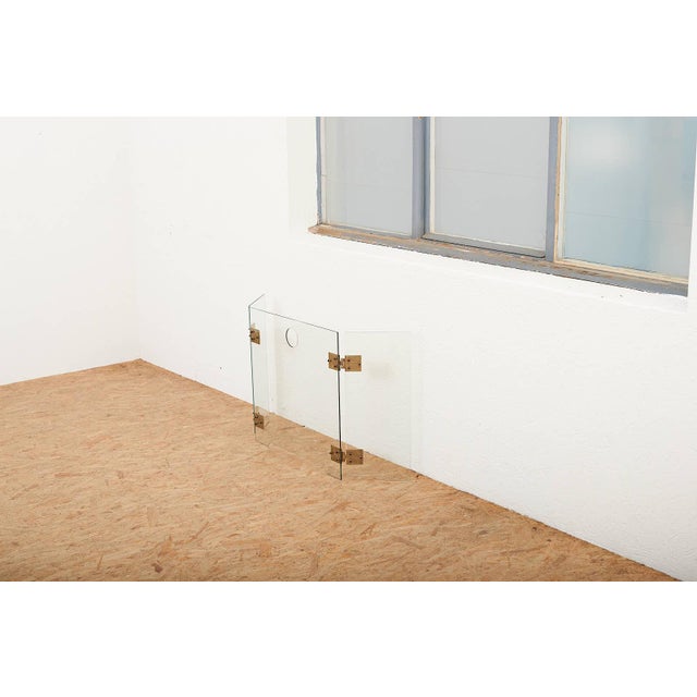Fire Screen with Three-Part Glass Fire Guard with Gilded Brass Hinges, 1940s For Sale - Image 14 of 17