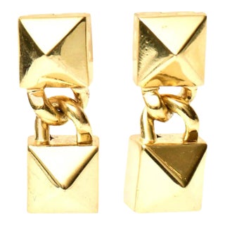 Signed Fallon Sculptural Pierced Earrings Hermes Style, 1990's For Sale