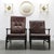 Wonderful set of two Danish leather arm chairs by Ole Wanscher, matching high and low back versions, solid dark beech...