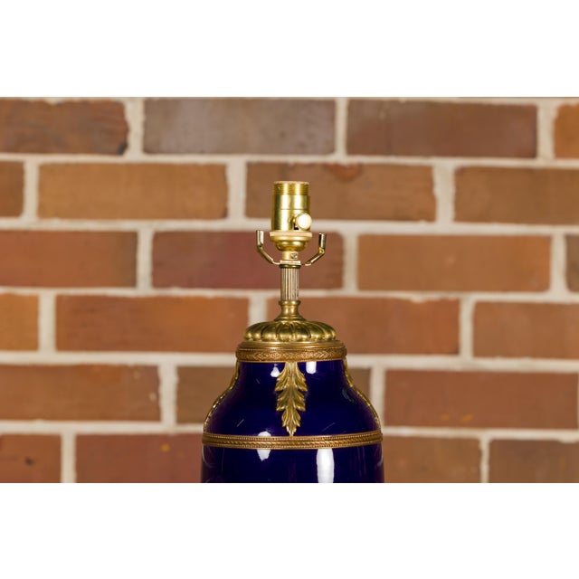 19th Century French Blue Cobalt Vase Made into a Table Lamp on Lucite For Sale - Image 10 of 12
