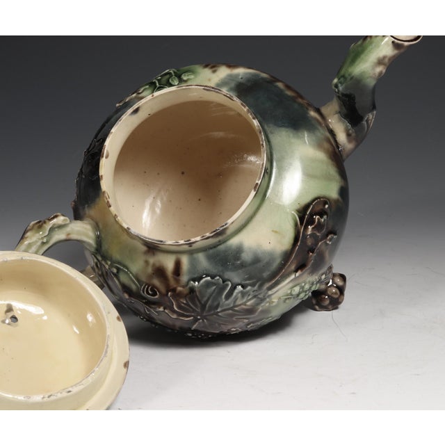 Mid 18th Century Whieldon-Type Creamware Tortoiseshell Teapot With Grape Vine Relief and Crabstock Handle, Staffordshire For Sale - Image 14 of 14
