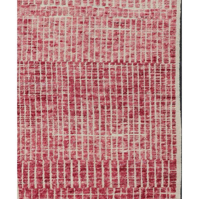 Modern Tribal Moroccan Rug With Geometric Design in Raspberry Red 4'7 X 11'7 For Sale - Image 9 of 12
