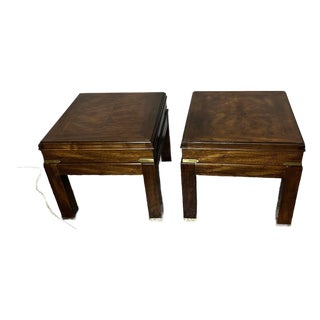 Pair of Lane Furniture Campaign Style End Tables For Sale