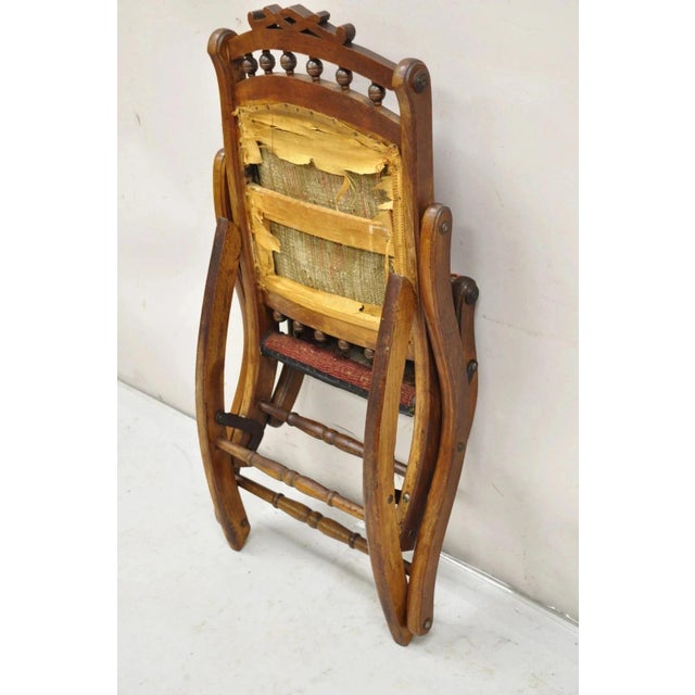 Antique Eastlake Victorian Walnut Small Child's Folding Rocker Rocking Chair For Sale - Image 4 of 10