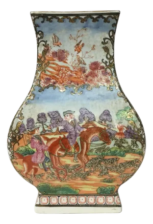 Vintage Chinese Export English Hunt Scene Vase