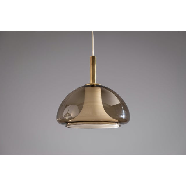 Brown Hanging Lamp with Smoked Murano Glass and Opaline Inner Shade, 1960s For Sale - Image 8 of 14