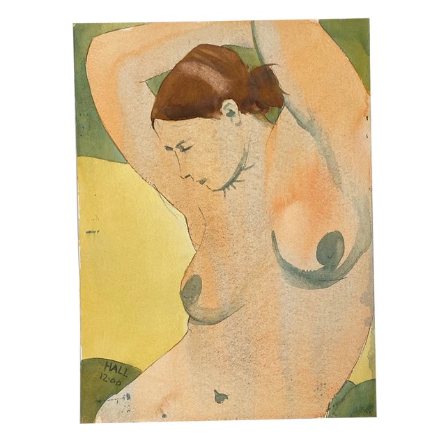 Vintage Original Double Sided Figural Watercolor by Jon Hall 2000 For Sale