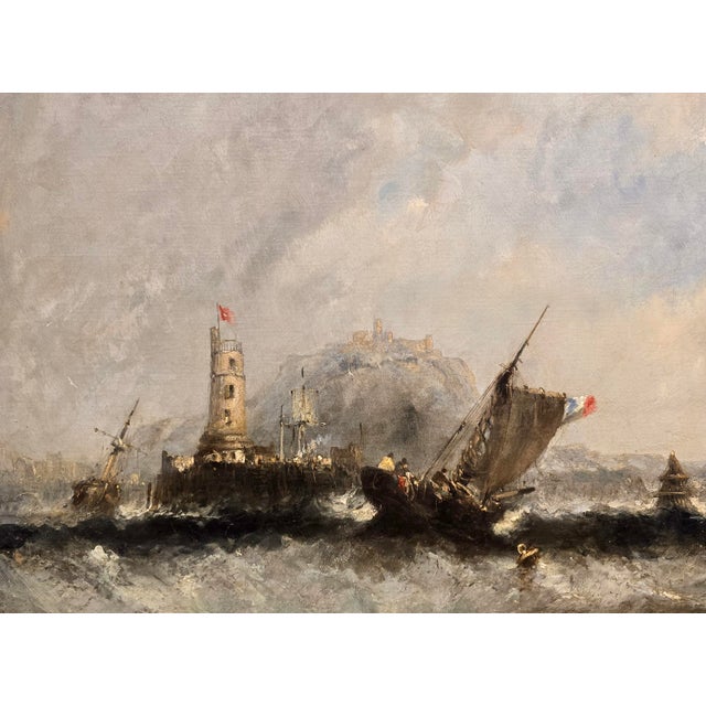 Clarkson Stanfield–Dramatic English Lighthouse Seascape W/ French Ship-19th Century Oil Painting For Sale In Los Angeles - Image 6 of 13