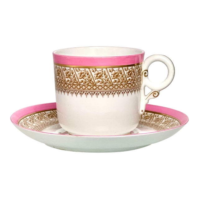 19th Century Royal Worcester Gilt Brown Transferware Cup & Saucer Set- 2 Pieces For Sale