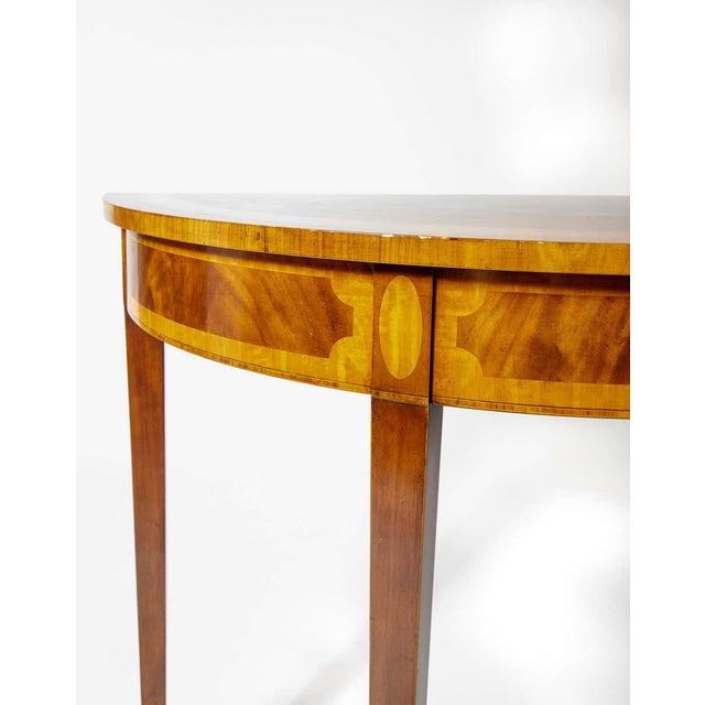 Mid 20th Century RBC Neoclassical Directoire Mahogany Inlay Demilune Table For Sale - Image 9 of 12