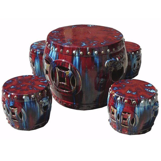 1980s Out Door & in Door Chinese Red Clay Round Garden Tea Set - 5 Pieces For Sale - Image 5 of 7