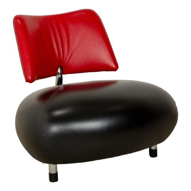 Pallone Armchair in Black and Red Leather from Leolux For Sale