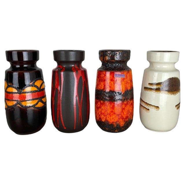 Vintage Fat Lava Pottery Vases attributed to Scheurich, Germany, 1970s, Set of 4 For Sale