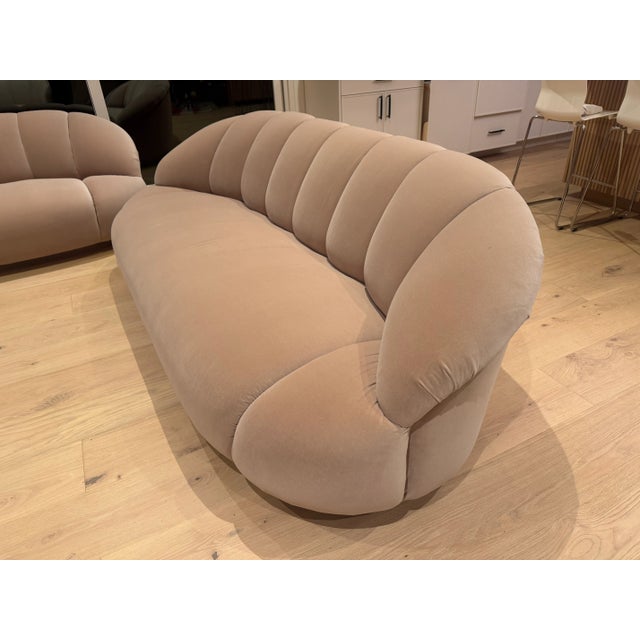 Textile Matching Set of Newly Upholstered “Cloud” Sofas Attributed to J. Robert Scott (1980s Designer Original) For Sale - Image 7 of 17