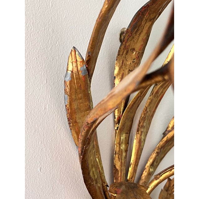1960s Pair of Italian Gilt Tole Candle Sconces For Sale - Image 4 of 10