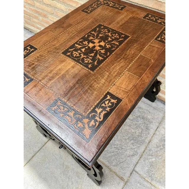 Spanish Baroque Side Table with Lyre Legs and Marquetry Top, Early 19th Century For Sale - Image 10 of 18