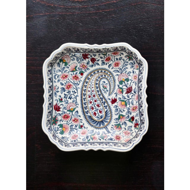Vintage Square Earthenware Bowl with Paisley Pattern from Gien, 1960s For Sale - Image 6 of 8