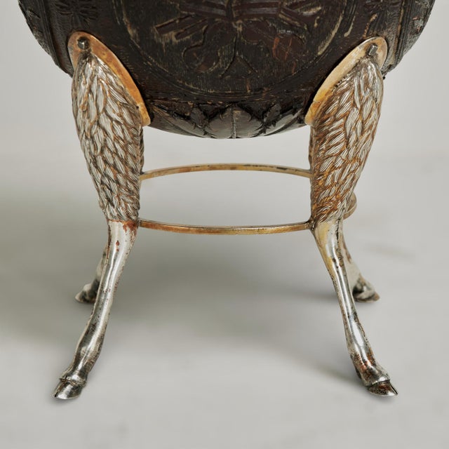 Metal Antique French Regency Style Carved Coconut Box on Hoofed Stand For Sale - Image 7 of 16