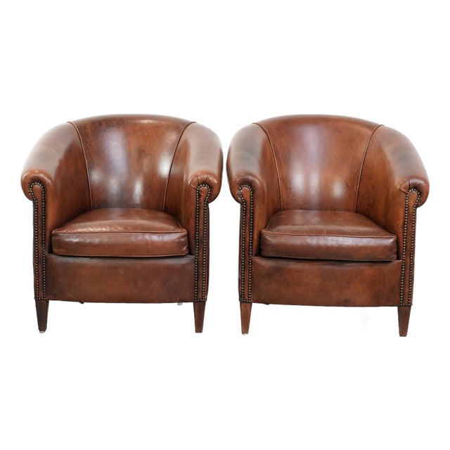 Vintage Sheepskin Club Armchairs, Set of 2 For Sale