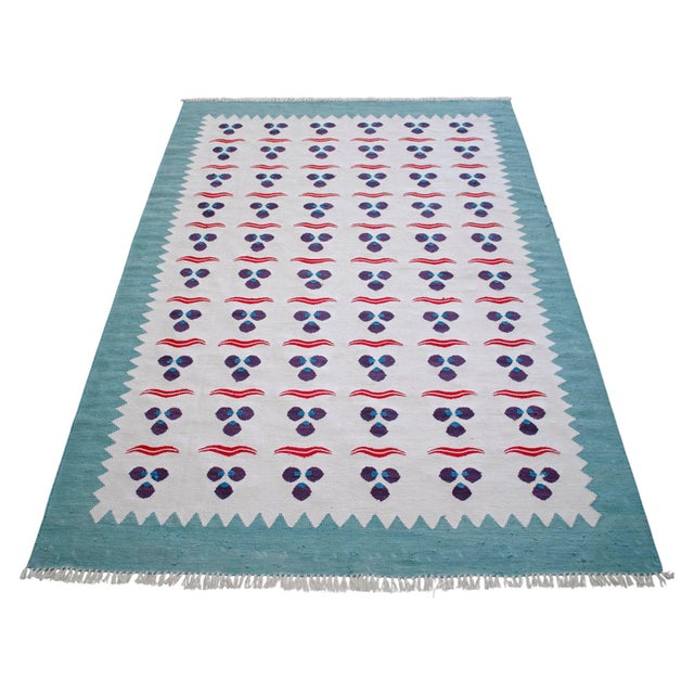 Turkish Silk Rug Kilim Hand Woven Chintamani Motif Oushak Area Rug - 4′2″ × 6′4″ For Sale - Image 10 of 16