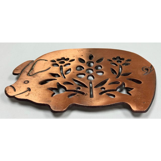 Farmhouse Vintage Copper Pig Motif Trivet For Sale - Image 3 of 5
