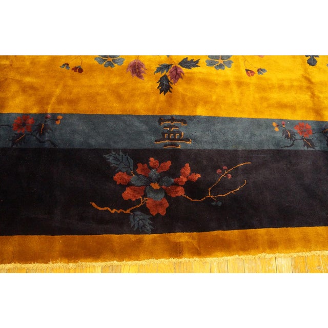 1920s Yellow Field Open Field Medallion Antique Art Deco Chinese Rug For Sale - Image 10 of 11