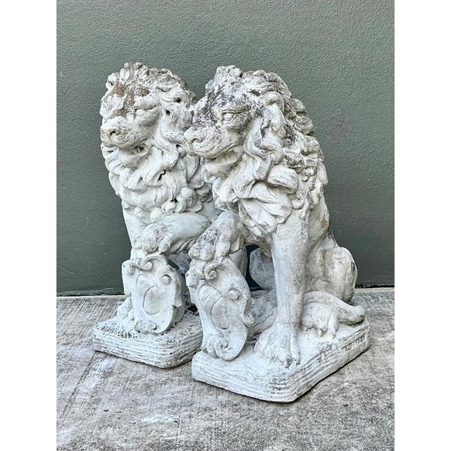 Vintage Italian Cast Cement Lion Statues - A Pair For Sale - Image 4 of 12
