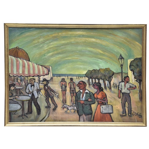 Georg Von Behrens, Figures, Oil Painting on Canvas, 1950s For Sale