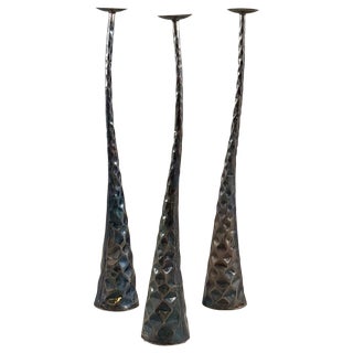 Sculptural Candleholders in Burnished Metal, Italy, 1980s, Set of 3 For Sale